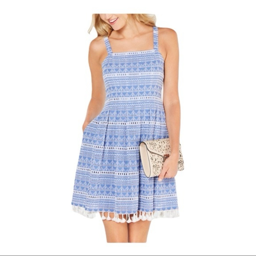 Vince Camuto Sleeveless Eyelet Fit & Flare Dress Blue Cream White Women’s Size14